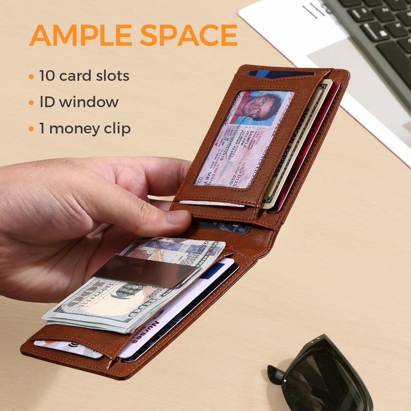 RUNBOX Slim Novelty Wallets for Men RFID Blocking 11 Card Holder Minimalist Small Leather Bifold Men's Front Pocket Wallet Gift Box - Image 3